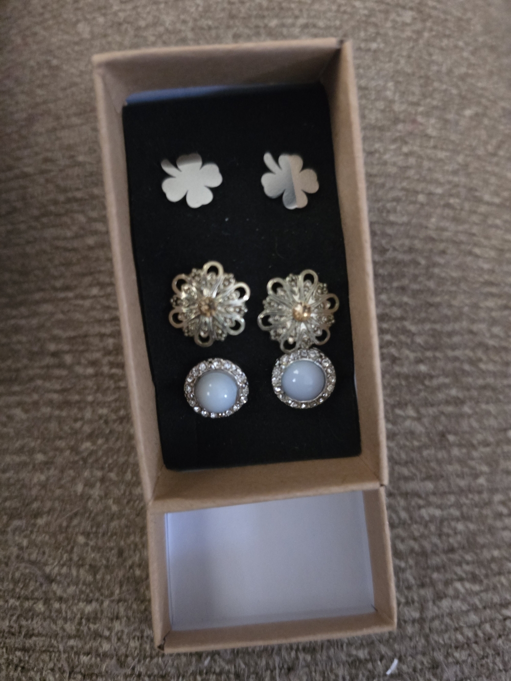 Gold Floral and White Gemstone Earring Set - Women Jewelry